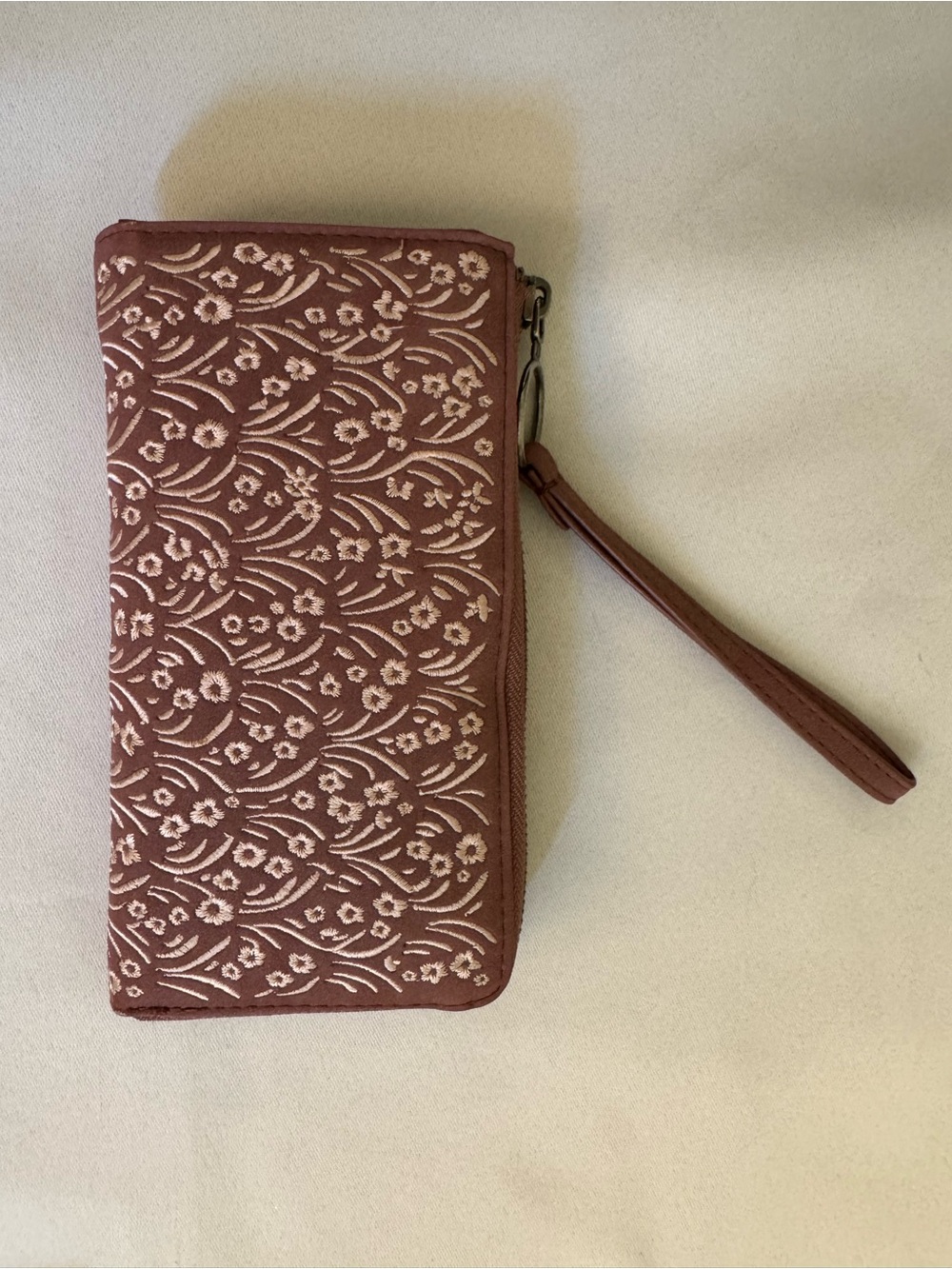Embroidered Suede Mauve Wallet